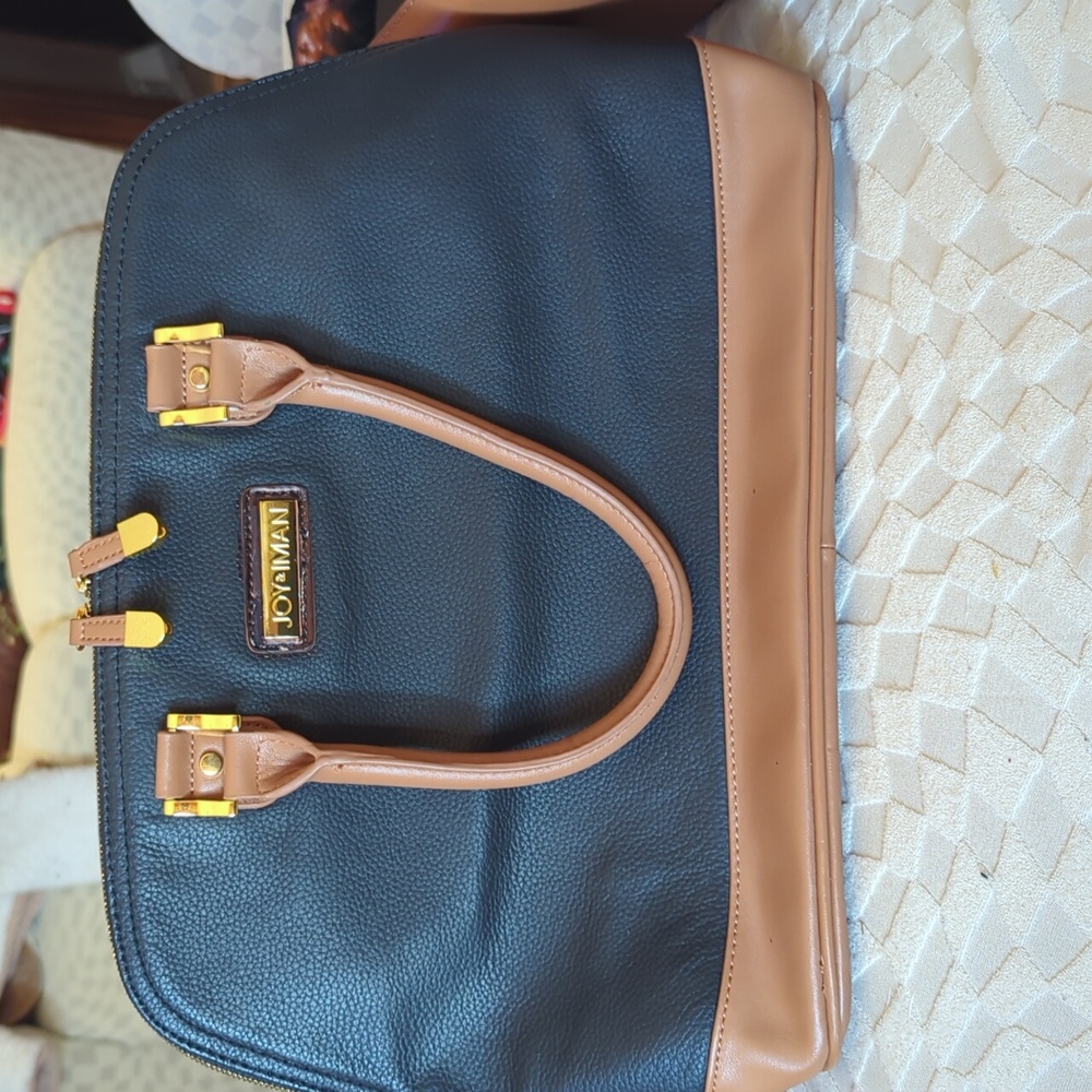 Joy & Iman Leather Black & Tan Satchel. Gently Used.Multiple Organizing Features